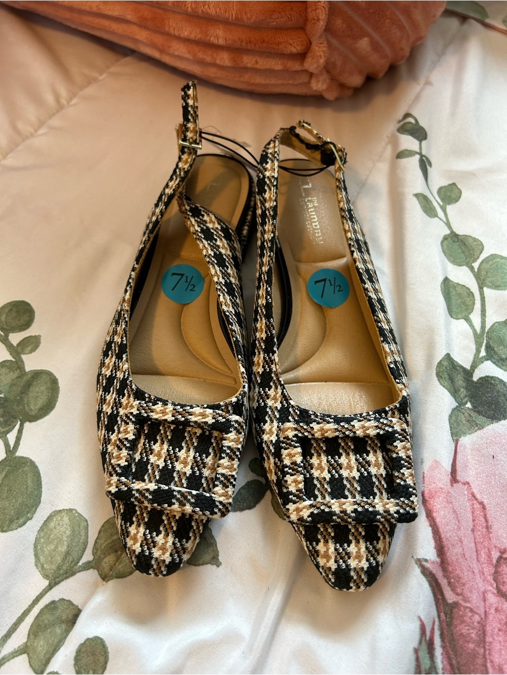 NWT Size 7.5 CL by Laundry Sweetie Slingback Flats inHoundstooth Plaid Pattern
